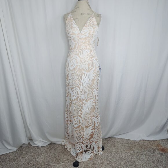 Dress the Population Lace Dress Medium White Maxi Sequin - Picture 2 of 11